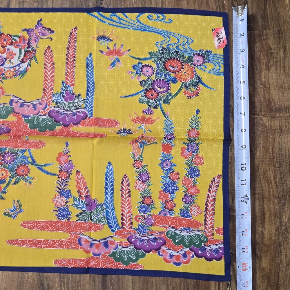 Traditional Okinawan Bingata Japanese Hankachi Vibrant Floral Cotton Furoshiki
